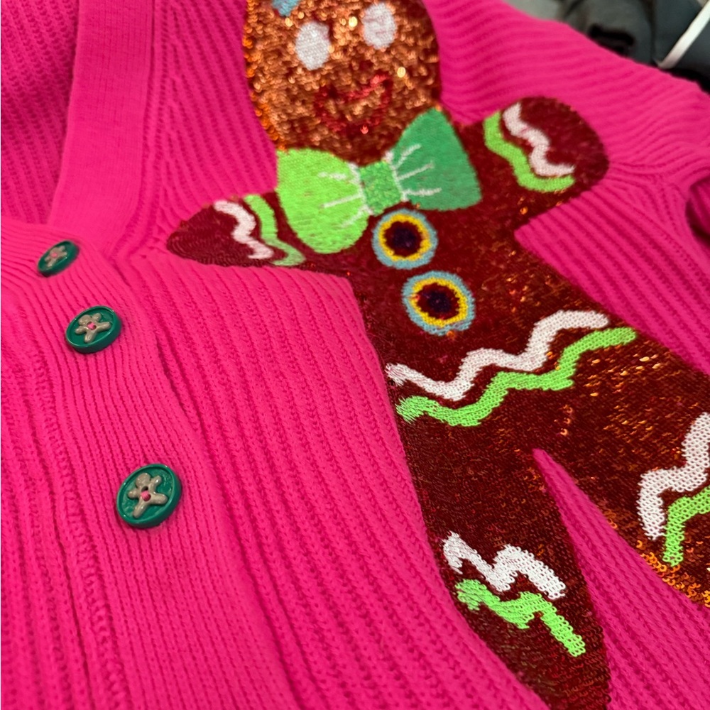 QUEEN OF SPARKLES Pink Gingerbread Sequin Cardigan - Picture 2 of 3